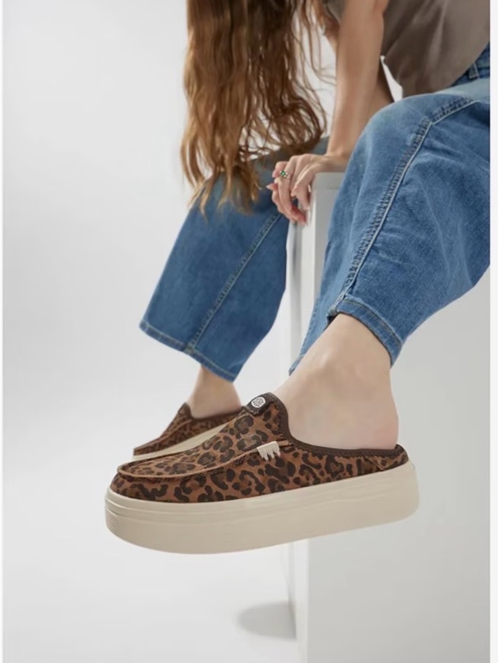 NWOT HEYDUDE Austin Lift Classic Brown Leopard Platform Slip On Mules | 12